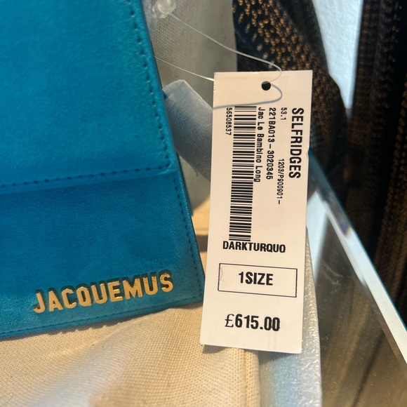 JACQUEMUS Le Bambino Long suede shoulder bag NWT DARK TURQUOISE - Picture 9 of 9